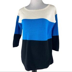 Adrienne Vittadini Women's Black Nautical Striped 3/4 Sleeve Tunic Sweater S/C36